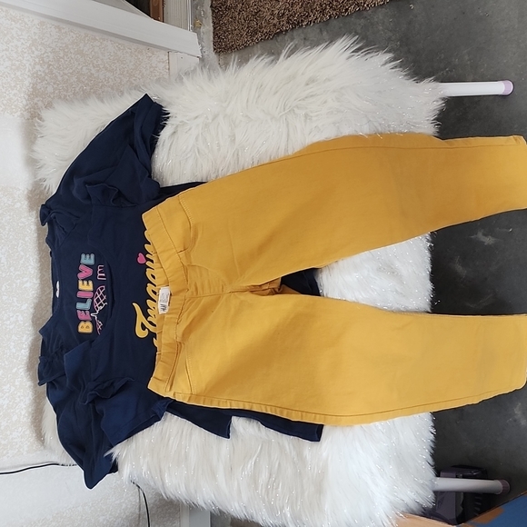 H&M Other - Big girls mustard pants and 2 navy blue Tops set